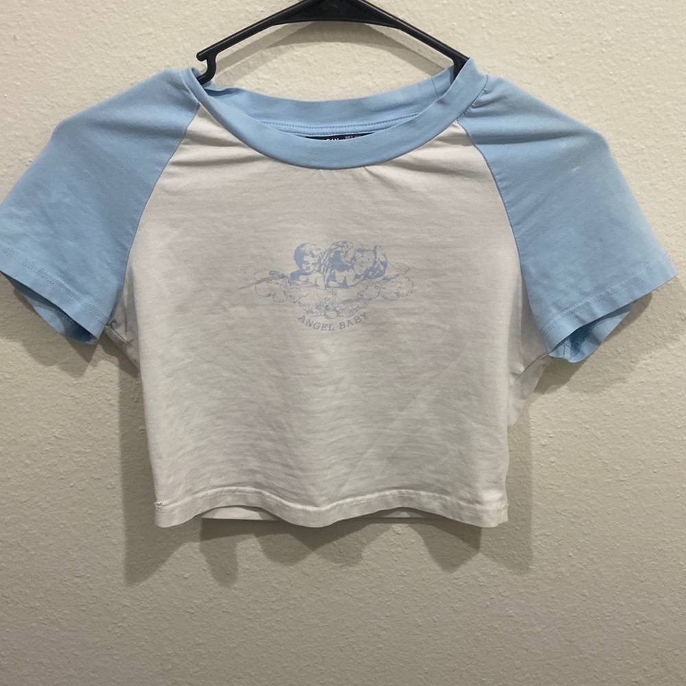 Breathable shein crop top. “Angel baby”. Baby blue